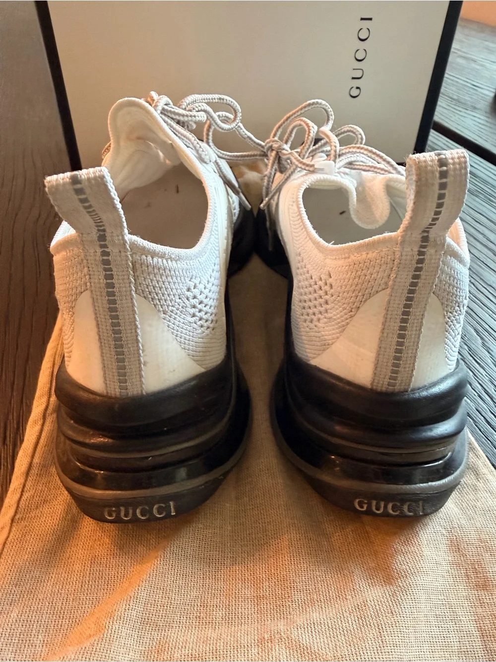 Gucci Run Technical Knit Sneakers White Grey Black Women’s size 9